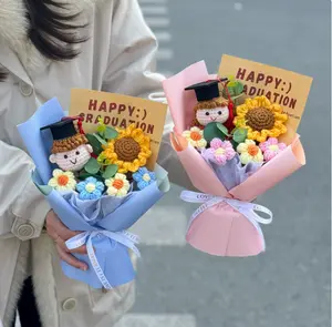 Handmade Crochet Graduation Bouquet, Knitted Sunflower Doll Bouquet with Gift Card & Box, Perfect Graduation Keepsake Gift for Her, Him, Friends, Students