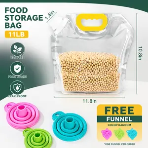 Airtight Food Storage Bags 11LB (5 Pound), with Free Collapsible Silicone Funnel, BPA Free Grain Moisture Proof Sealed Pouches with Spout, Self Standing Bulk Rice Cereal Flour Organizer, Reusable Food Storage Bag