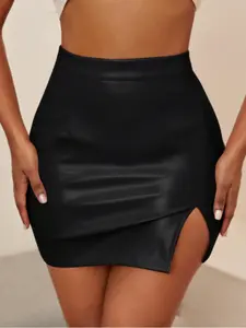 Classic Best-Selling PU Leather Sexy Slit Slim Fit Women's Mid-Length Dress, Stylish, Casual and Comfortable, Perfect for Parties and Events