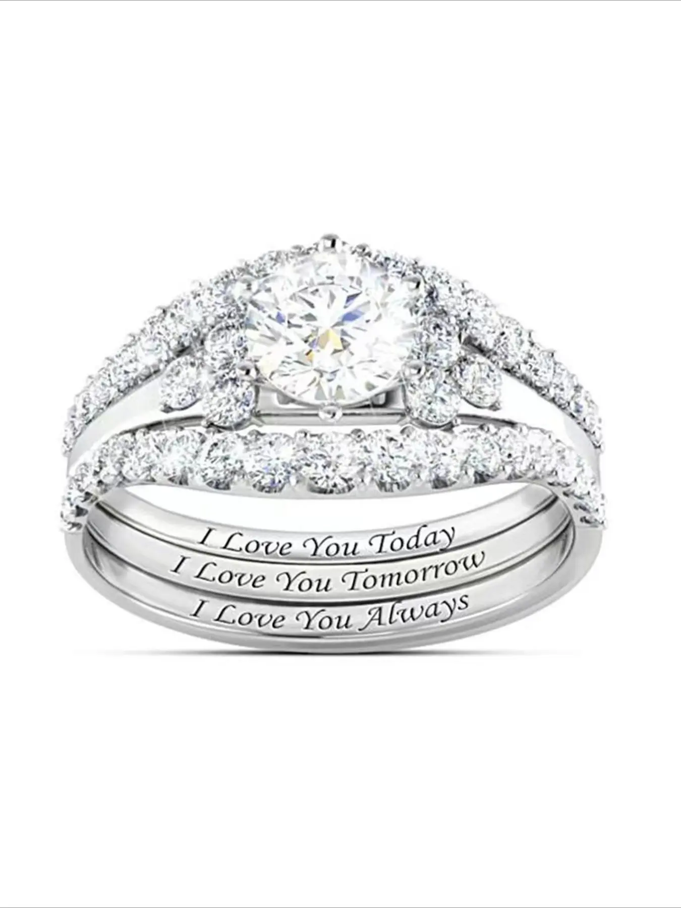 3PC/Set Classic Zircon Couple Rings, Bridal Rings, Wedding Promise Rings, For Women All-match Wedding Engagement Ring Ladies Jewelry for Party Daily Clothing Decor Accessories as Anniversary Valentine's Day Gift for Girlfriend