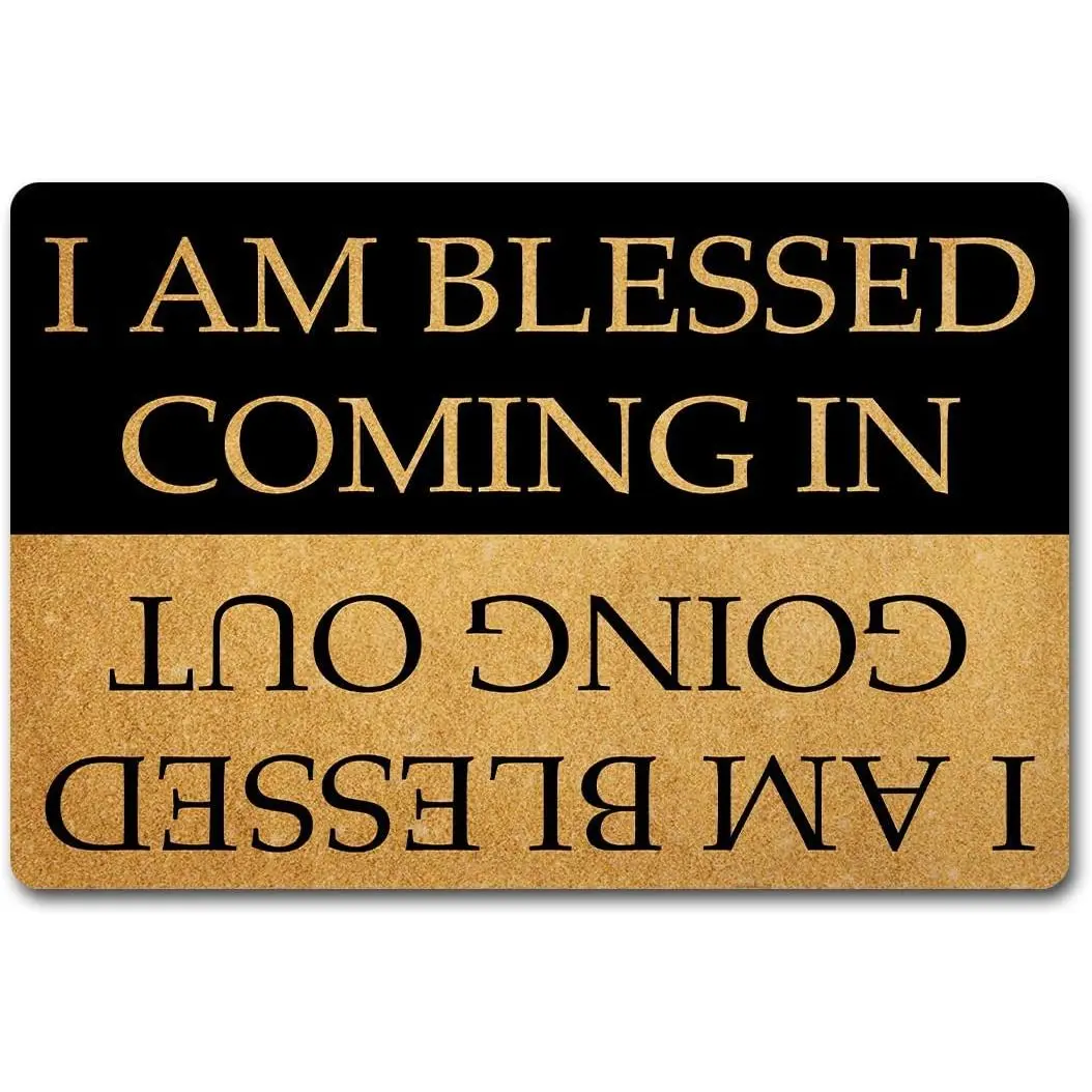 Funny Welcome Doormat - Blessed Coming & Going, 23.7 in X 15.6 in Fabric Top with Anti-Slip Rubber Back for Entrance Way Indoor Use