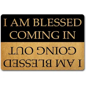 Funny Welcome Doormat - Blessed Coming & Going, 23.7 in X 15.6 in Fabric Top with Anti-Slip Rubber Back for Entrance Way Indoor Use