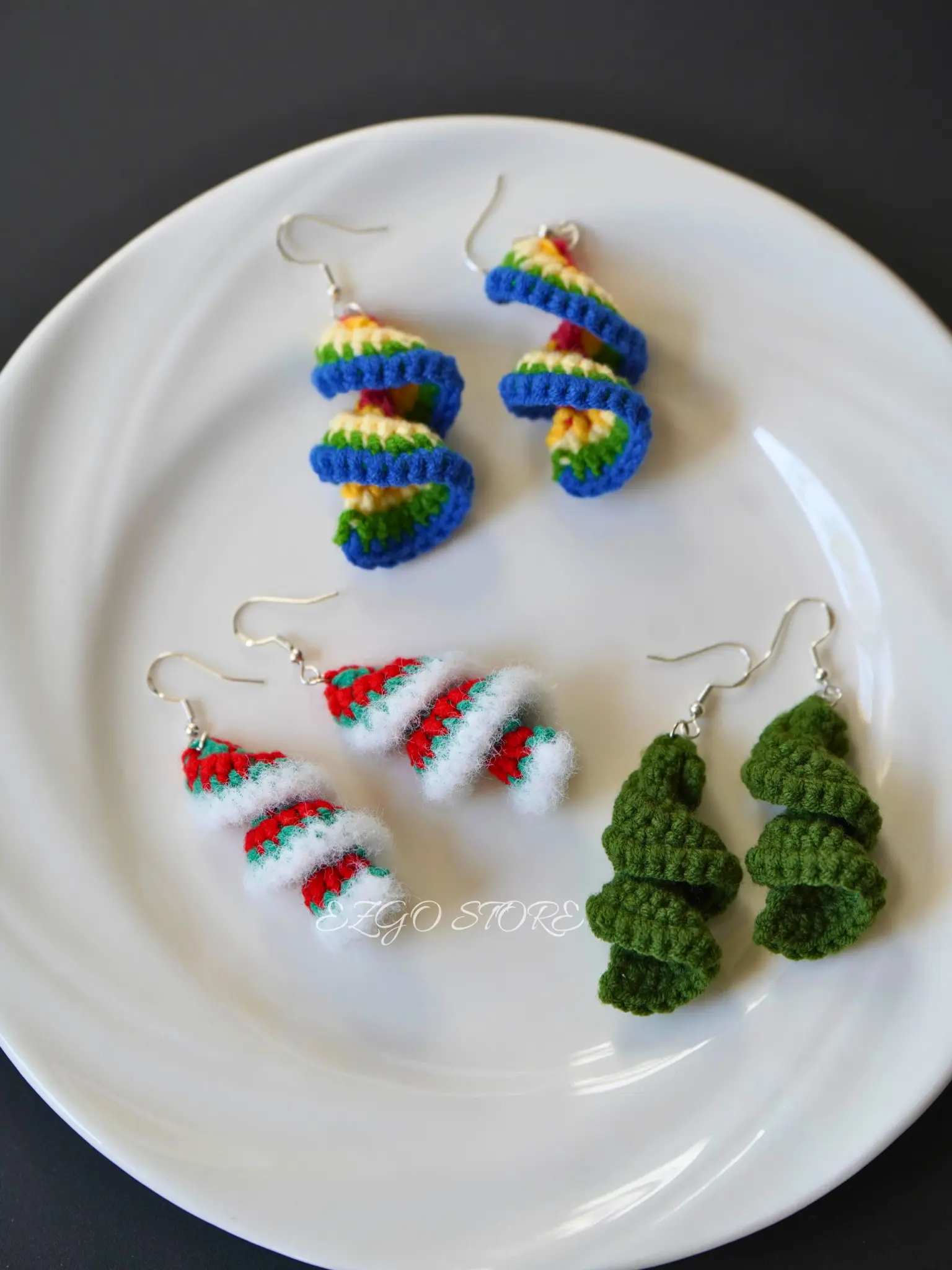 Handmade Christmas Earrings Set Spinning Christmas Tree Candy Cane & Santa Hat Festive Dangle Jewelry Gift for Women