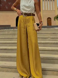 Women's Summer Fashion Satin Wide Leg Pants High Waist Loose-Fit Casual Party Wear, Elegant Flowy Bottoms for Women