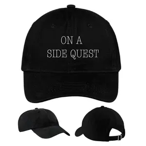 Embroidered On A Side Quest Hat - Gamer Gift Dad Cap, 100% Brushed Cotton Twill, Lightweight, Unisex