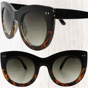 Oversized Retro Stylish Womens Round Cat Eye Sunglasses Black & Tortoise Frame Fashion Accessories
