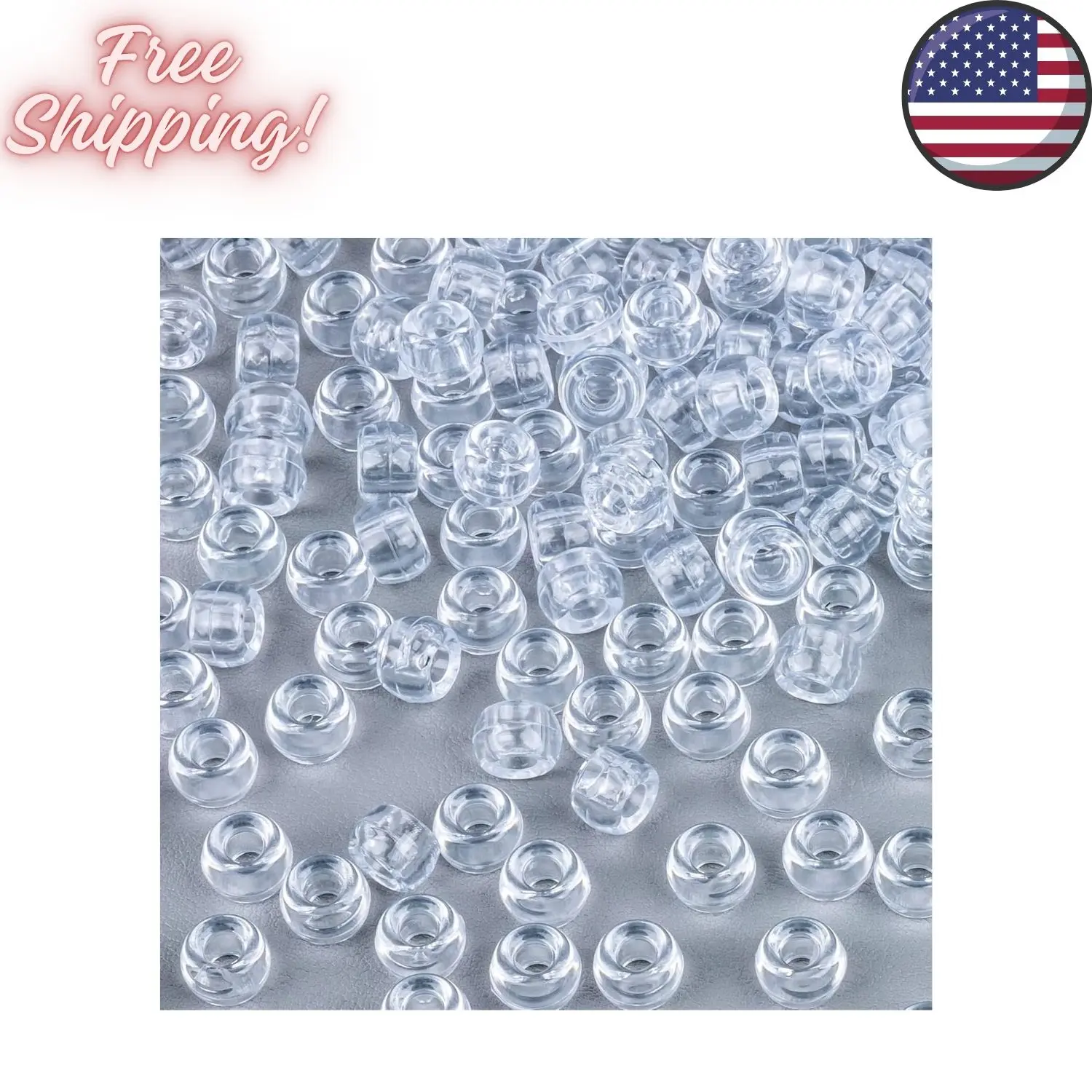 1000+ PCS Clear White Pony Beads Bulk - 6x9 mm Plastic Craft Beads