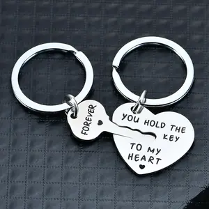 2pcs Couple Key Chain Ring Set - You hold the key to my heart & Forever - Love Heart Key Locks Lover Gift
