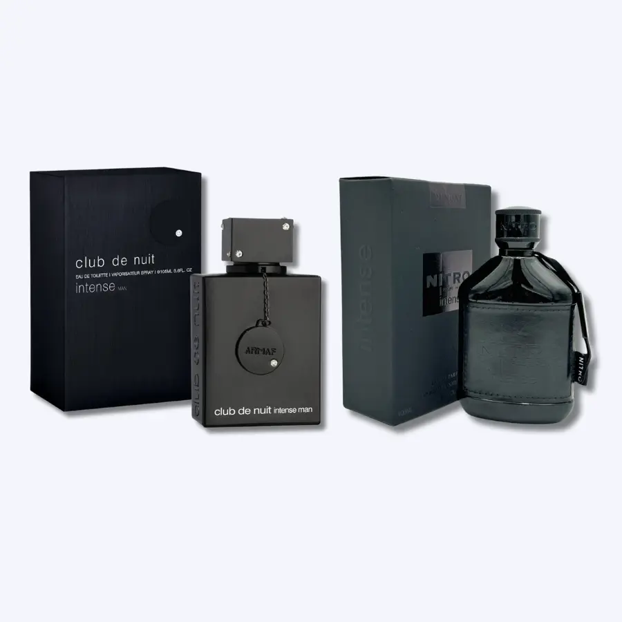 Armaf 2-Piece Men's Scented Fragrance Gift Set for Adults with Pineapple, Jasmine & Amber, Includes Club de Nuit Intense Man EDT (3.6 oz) & Nitro Black Intense EDP (3.4 oz), Woody, Aromatic, Citrusy Opening, Fresh, Bright Lemon Lift