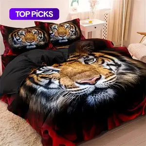 Breathable Tiger Printed Bedding Set, Including Duvet Cover And Pillowcase Without Filler, Halloween Decor Bedding Supplies For Home Bedroom Hotel And Dormitory, Decorative Bedding Set