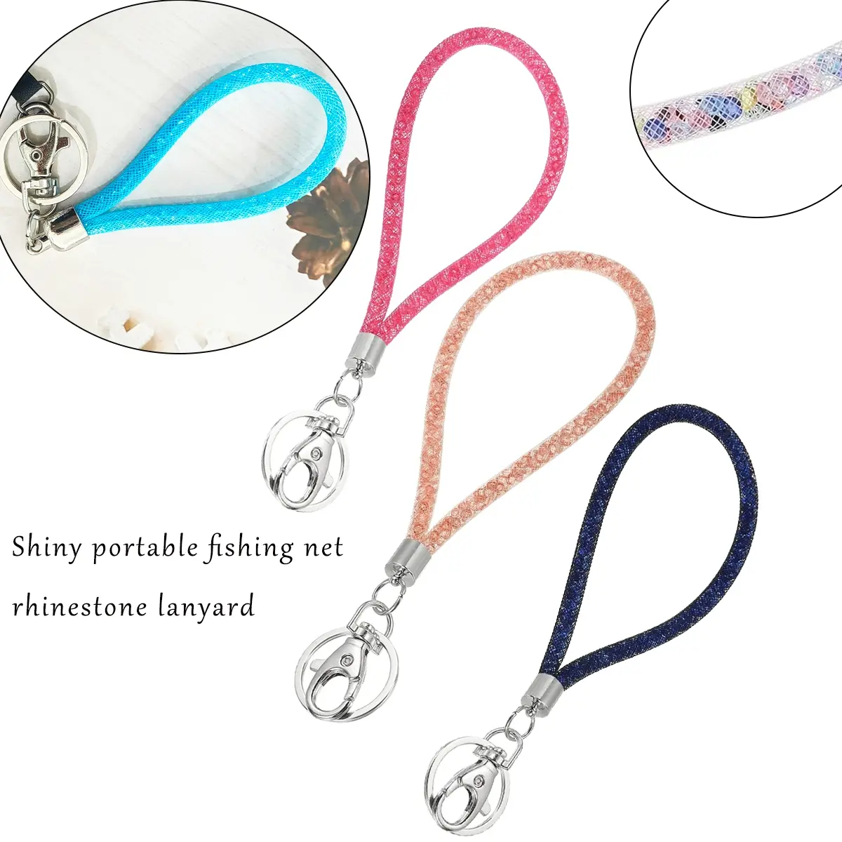 Rhinestone Decorated Lanyard, 1 Count Shiny ID Badge Holder Lanyard with Key Ring, Identification Badges & Supplies for Office School