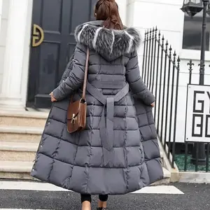 Long Down Cotton Parkas Coat Female New Winter Over Knee Loose Large Fur Collar Hooded Warm Thick Parkas Women  Padded Overcoat