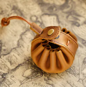 Handmade Top Layer Cowhide Coin Purse Drawstring Coin Bag Unisex Genuine Leather Small Wallet