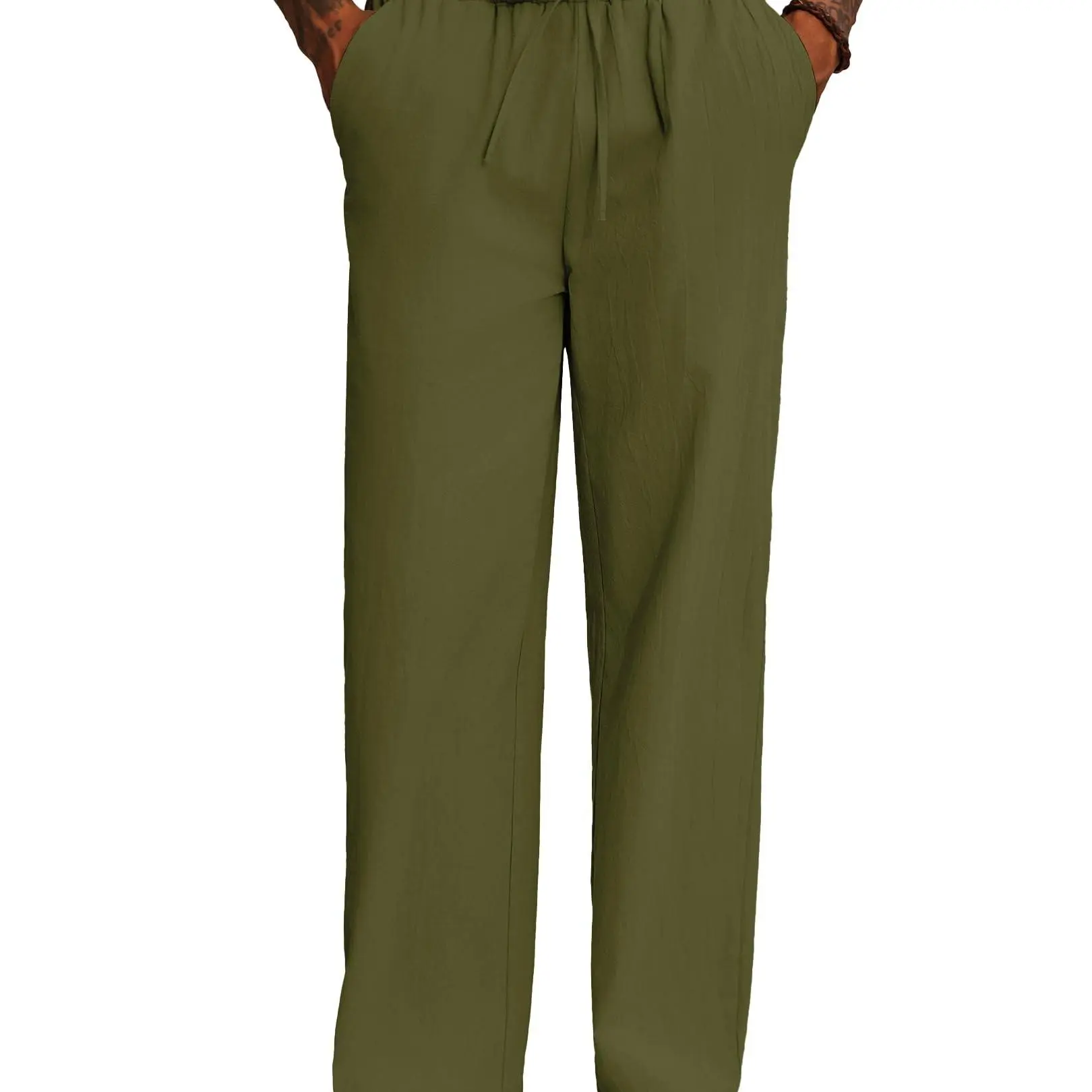 COOFANDY Men's Casual Cotton Pants Elastic Waist Drawstring Linen Beach Summer Pants Lightweight Yoga Trousers