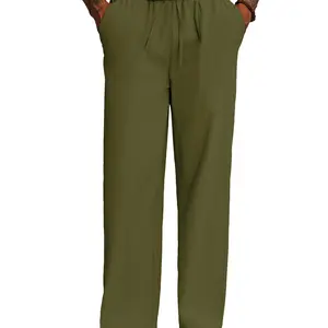 COOFANDY Men's Casual Cotton Pants Elastic Waist Drawstring Linen Beach Summer Pants Lightweight Yoga Trousers