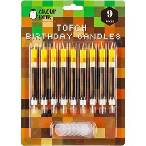 Gamer Birthday Cake Torch Candles | Video Game Happy Birthday Party Decorations for Kids | Birthday Cake Toppers Party Supplies Decor for Boys and Girls | Pack of 9 Wax Free Cake Protection and Spikes