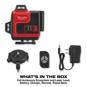 Milwaukee M12 12V Lithium-Ion 16 Line 4D Self Leveling Green Laser Level for Professional Construction and Interior Fit Out High Precision 360 Degree Visibility Includes M12 REDLITHIUM Battery and Rapid Charging System