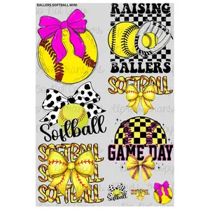 Ballers Softball Mini DTF Transfer Gang Sheet 24.5" Wide x 36" Long Direct To Film Trendy Vibrant Designs for Stylish Wardrobe