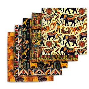 5 Pieces African Ethnic Pattern Fabric, Handmade Home Decor DIY Sewing Patchwork Ethnic Geometric Material, 19.68"x17.72" (50x45cm), Plain Weave