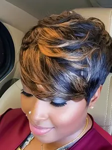 Short Pixie Cut Straight Wig 1B30 Highlight Human Hair for Women Wig for Daily Party Use Pixie Wigs