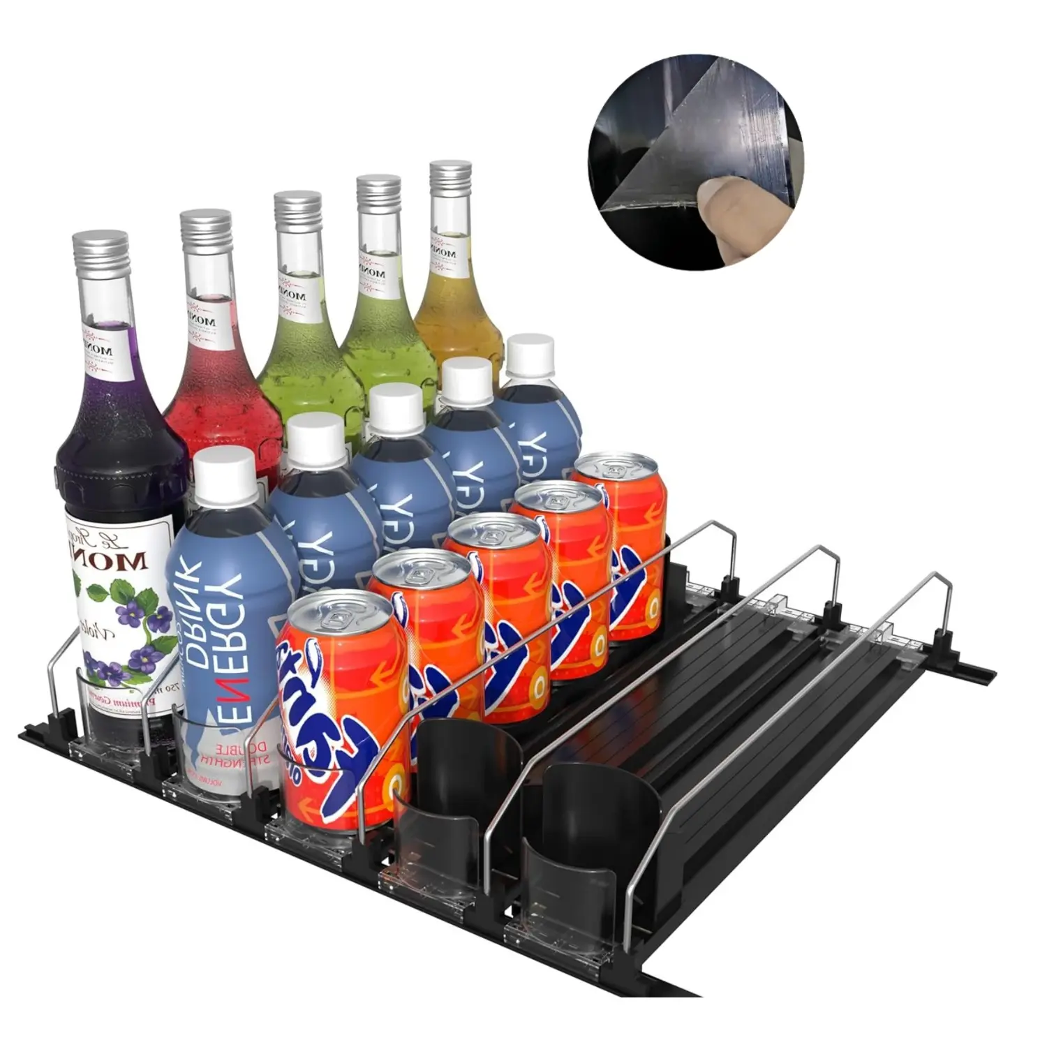 Arthink Kitchen Self-Pushing Refrigerator Beverage Organizer - Adjustable Can Holder, Bottle Rack for Soda, Water
