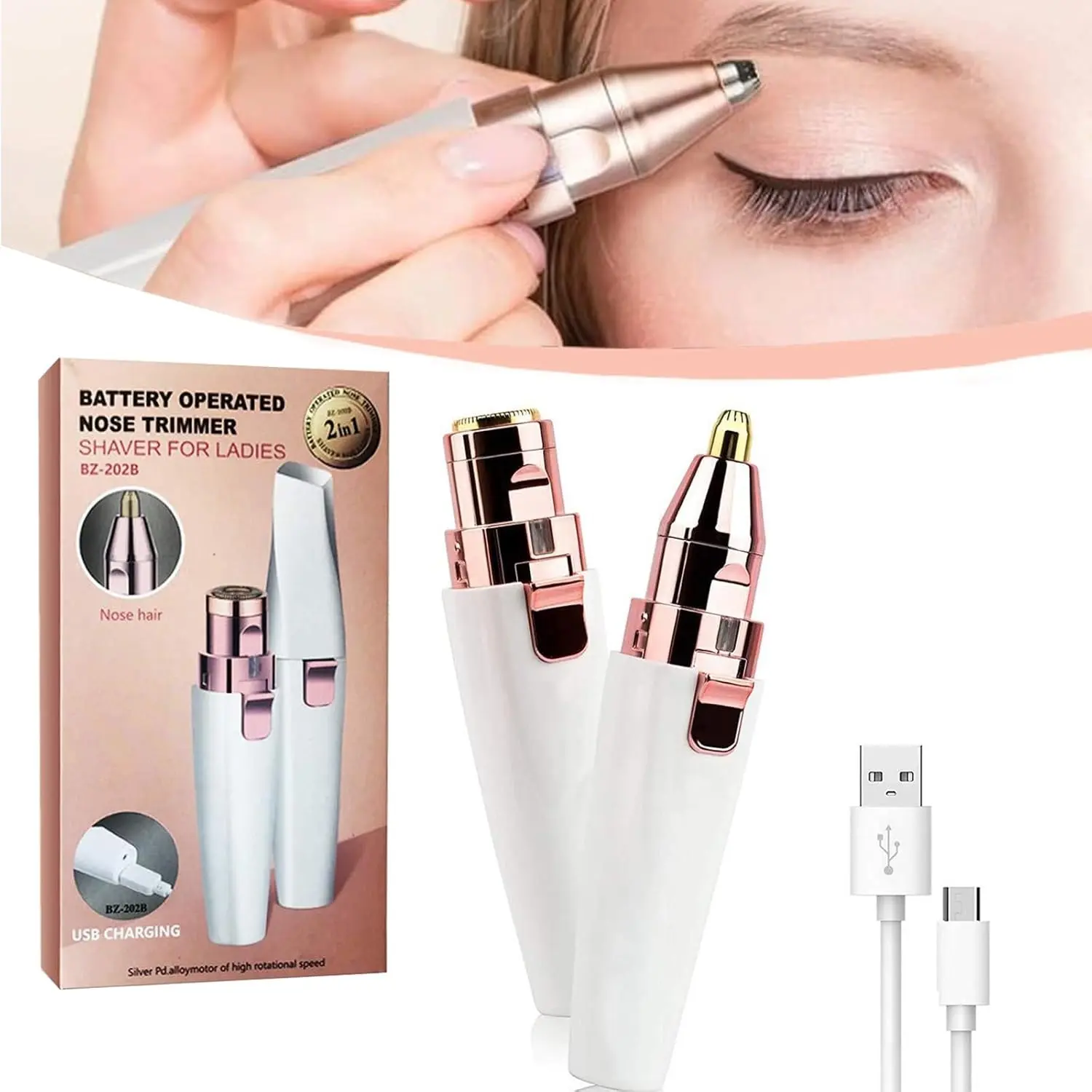 Rechargeable Electric Epilator - Painless Facial & Body Hair Remover, Portable Trimmer for Eyebrows, Lips, Nose (Beauty & Personal Care Appliance)