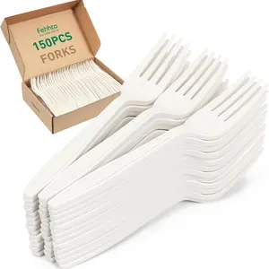 150 Eco-Friendly Disposable Forks, Long Handle Dessert Cake Forks, Reusable Biodegradable Cutlery Set, Perfect for Parties & Events