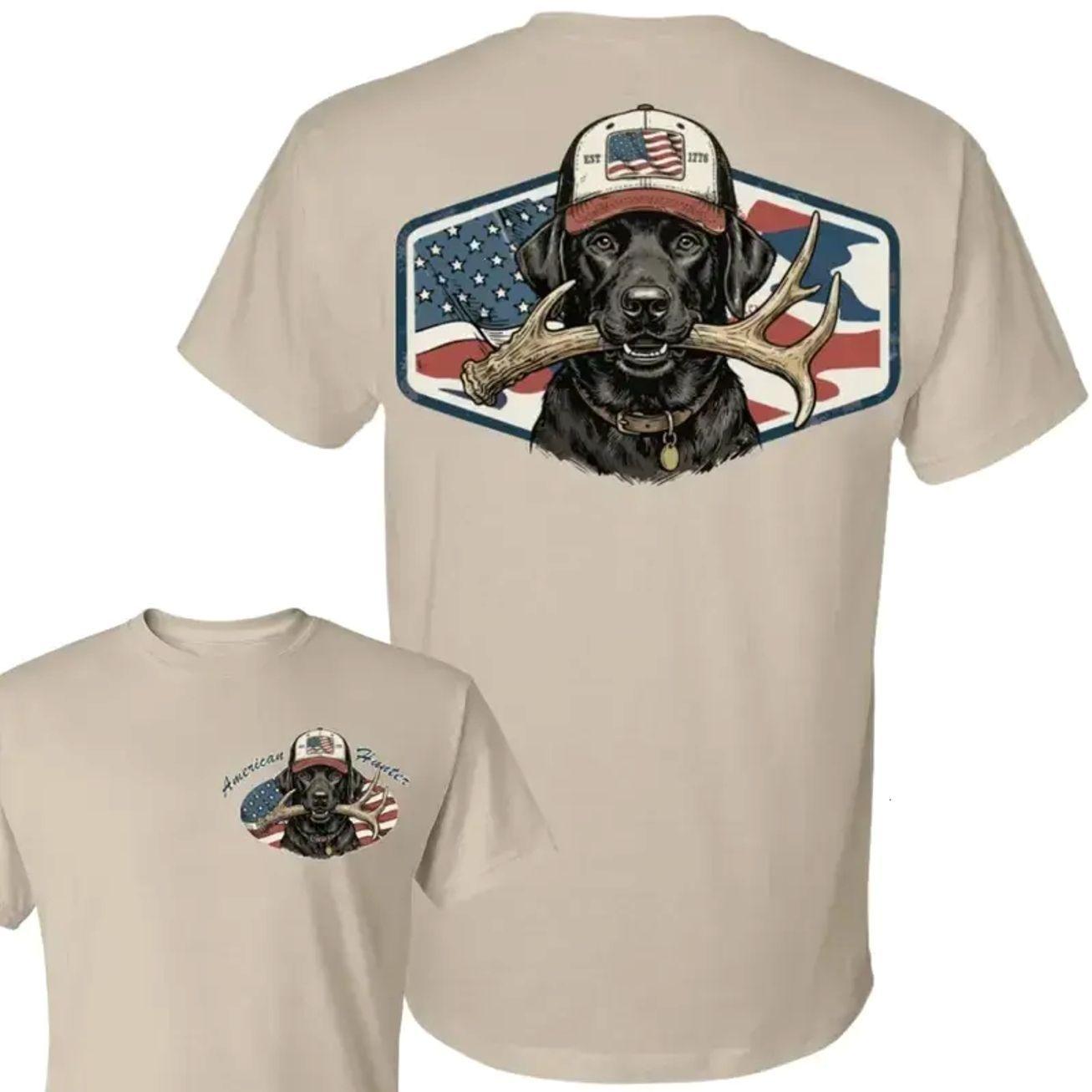 Black Lab Hunting Camo Dog T-Shirt, 4th of July Patriotic American Flag Antler Tee, Camo Dog Hunting Shirt, Trending 4th of July Day Tee, Men’s Graphic Tees, Casual Outfit, Comfortable Menswear, Perfect Gift For Men, May26