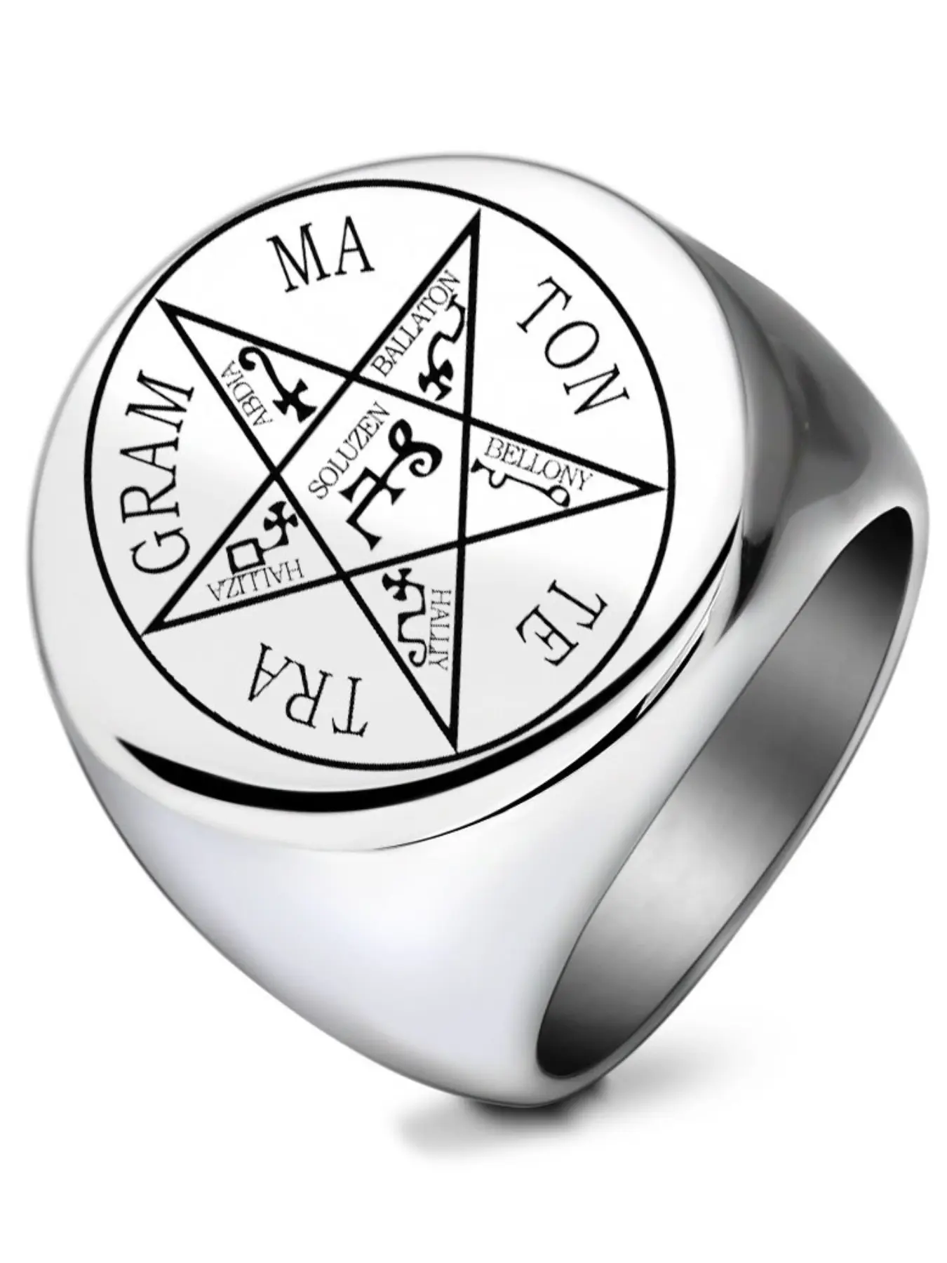 Laser Engraved 22mm Round Mystical Ring, Vintage Fashion Unique Trendy Jewelry, Perfect for Gift and Personal Use, Stainless Steel Rings, Beautiful Rings