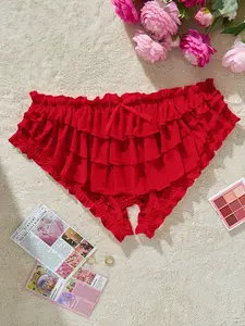 PetitDoll Plus Size Cute & Sweet Multilayer Ruffle Crotchless Lingerie With Bowknot