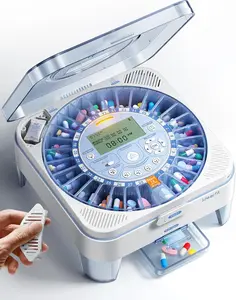 28-Day(1X) Automatic Pill Dispenser – One-Press Daily Dispense (No APP), Easy-To-Use Slide-Door Cup, Sound & Light Alerts, Moisture-Proof Dual Desiccants, Large Compartments for Tablets & Capsules Ideerfit
