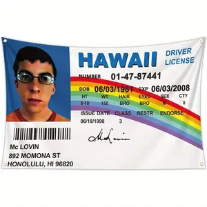 [Funny Tapestry] Funny McLovin ID Flag  Decorative Tapestry |   Wall Hanging Meme Tapestry with Brass Grommets for College Dorm Room Decor, Bedroom Living Room Decorations