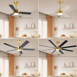 LANMEL Ceiling Fans with Lights ,42/52/72 inch Ceiling Fan with Lights and Remote, Low Profile Modern Ceiling Fan Gold, 6 Speed, Reversible, 3000k-6000k Dimmable LED, Quiet DC Motor for Indoor Outdoor Bedroom Living Room Lighting Decorative invisible Summ