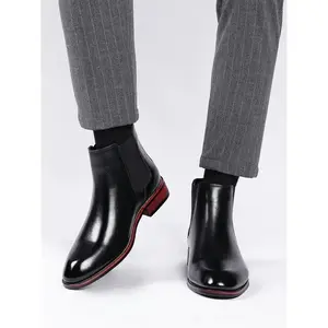 Men's Business Style Solid Color Chelsea Boots, Fashionable Pointed Toe Ankle Boots for Work Office, Male All-match Shoes for Daily Wear