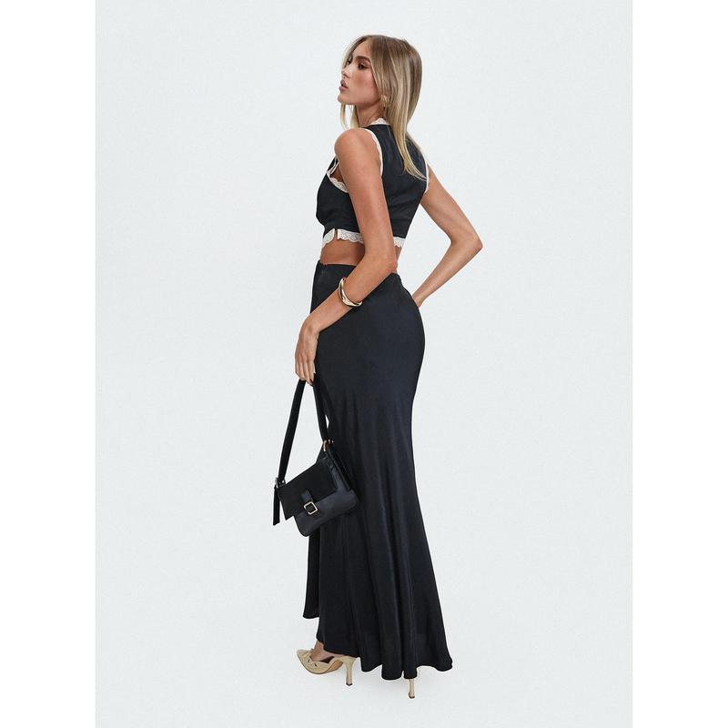 Keila Lace Trim Maxi Dress Black / Cream