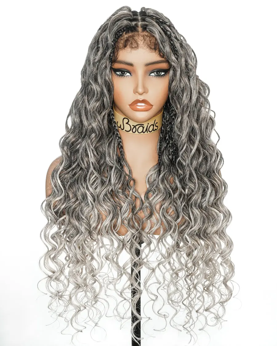 26" Swiss HD Lace Blend Human Hair Curls Blend Blond Loose Body Knotless Boho Box Braided Wig