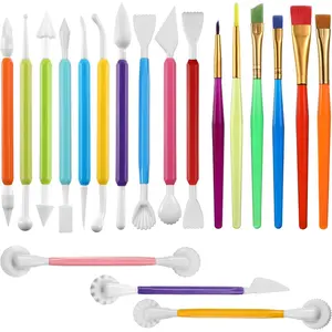 19 count Cake Decorating Tools, Cookie Fondant Modeling Set, Marshmallow Sculpting Brush and Fondant Modeling Tools for DIY Cake Sugar Gum Paste Decorating Supplies