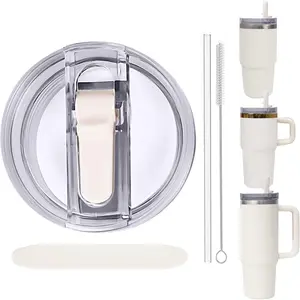 Replacement Leak Proof Tumbler FLIP Lid With Straw - Fit For  ProTour Quencher and Quencher H2.0 20oz,30oz Tumbler (Cream-A, 20oz and 30oz)