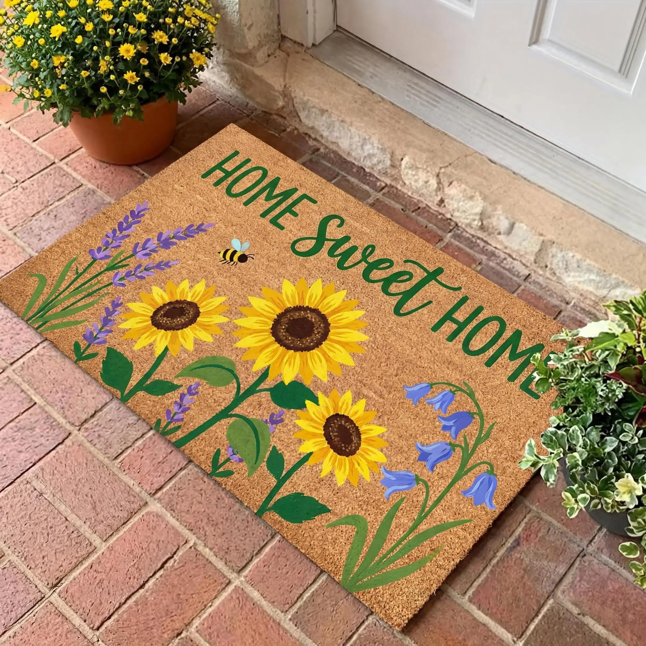 Country Style Doormat , Colorful Floral & "HOME" Slogan -  Easy to Clean, Durable Lightweight Comfort for Entryway, Hallways, Bathroom, Kitchen, Corridor, Bedroom Living Room. summerwins