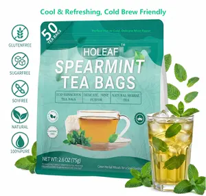 HoLeaf Spearmint Tea Bags, 100% Natural Caffeine Free Vegan, Cold Brew Friendly, Individually Wrapped Herbal Tea, 50 Count