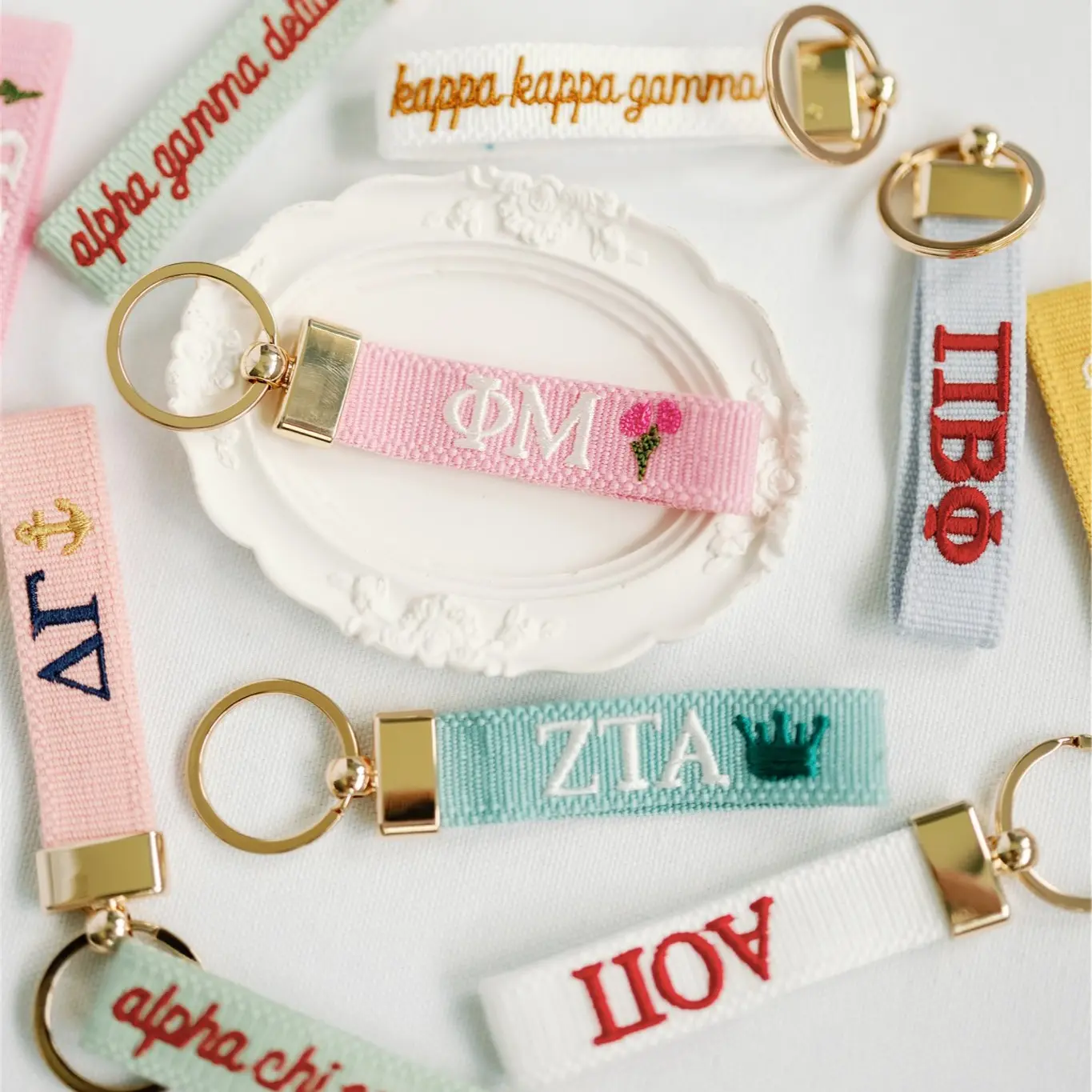 Sorority double-sided embroidered loop keychain