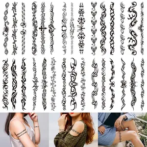 10 Sheets Mix Tribal Fake Temporary Tattoos for Adult, Black Tribal Tattoo for Men Women, Realistic Semi Permanent Henna Christmas Decoration Tattoo Stickers That Look Real and Last Long