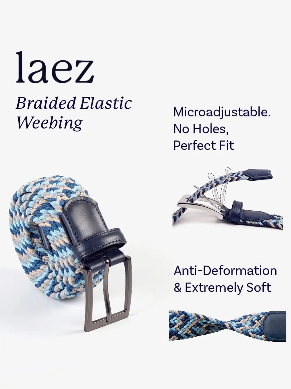 LAEZ Men’s Belt - Braided Stretch Elastic Woven, Adjustable, Multi-Color for Golf, Casual Wear, Premium quality Trendy Belt