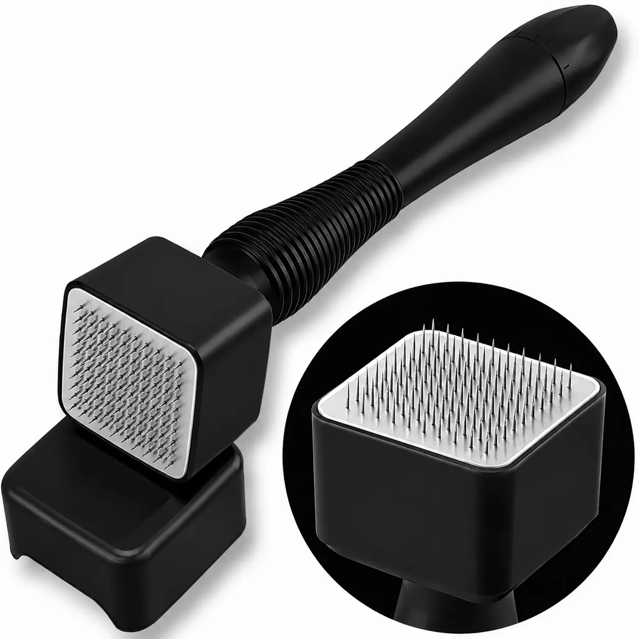 Black Derma Stamp Microneedle Tool, Adjustable Skincare Stamp for Face & Scalp Care, Compact Portable Beauty Tool to Upgrade Your At-Home Skincare Routine