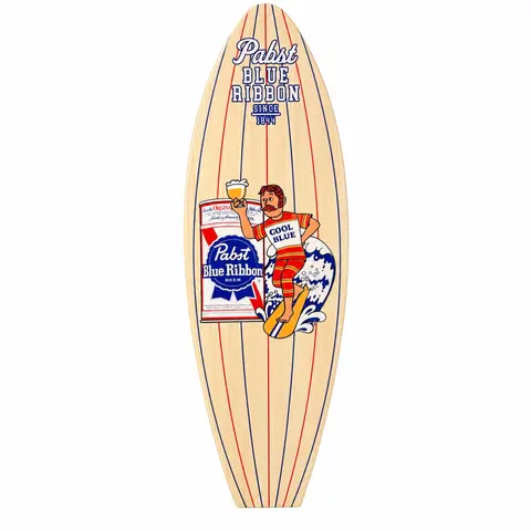 Pabst Blue Ribbon Surfboard Wall Decor 30" Glossy Home Bar Man Cave Garage Sign