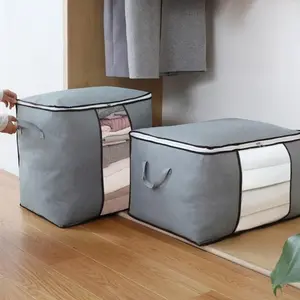 2pcs Large Capacity Blanket Storage Bags, Transparent Window Zipper Bag, Durable Moisture-Proof Dustproof Moving Packing Pouches