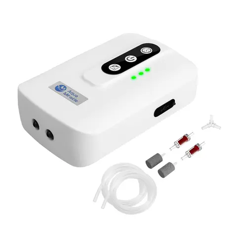 AquaMiracle All-in-1 USB & Battery-Powered Portable Air Pump - 30H Runtime, 40H Low Output, Automatic Switch, Blue, 120 Gal Support, for Aquariums Up to 120 Gal & Power Outages