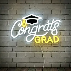 "Congrats Grad" Graduation Cap LED Neon Sign | USB Powered Dimmable Wall Decor Light, Acrylic Material, Ideal for Graduation Parties, Class Reunions, Graduation Ceremonies, Photo Walls & Commemorative Event Decor