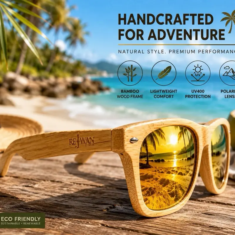 Mirrored Rejwan Bamboo Polarized Lightweight Sunglasses, Eco-Friendly Floatable Water-Ready Eyewear