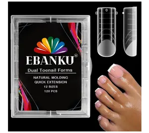EBANKU Poly Gel Toenail Kit, Toe Dual Nail Forms Reusable Poly Gel Nail Kit for Toe Nail Extension Gel Press on Toe Nail Tips Poly Gel Toenail Forms for Women Pedicure Tools, 120PCS, 12 Sizes